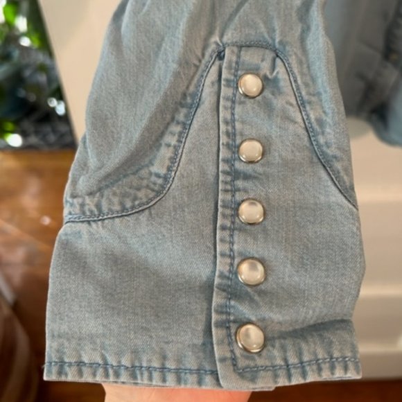 Anthropologie Maeve Ruffle Chambray Top - Picture 8 of 10